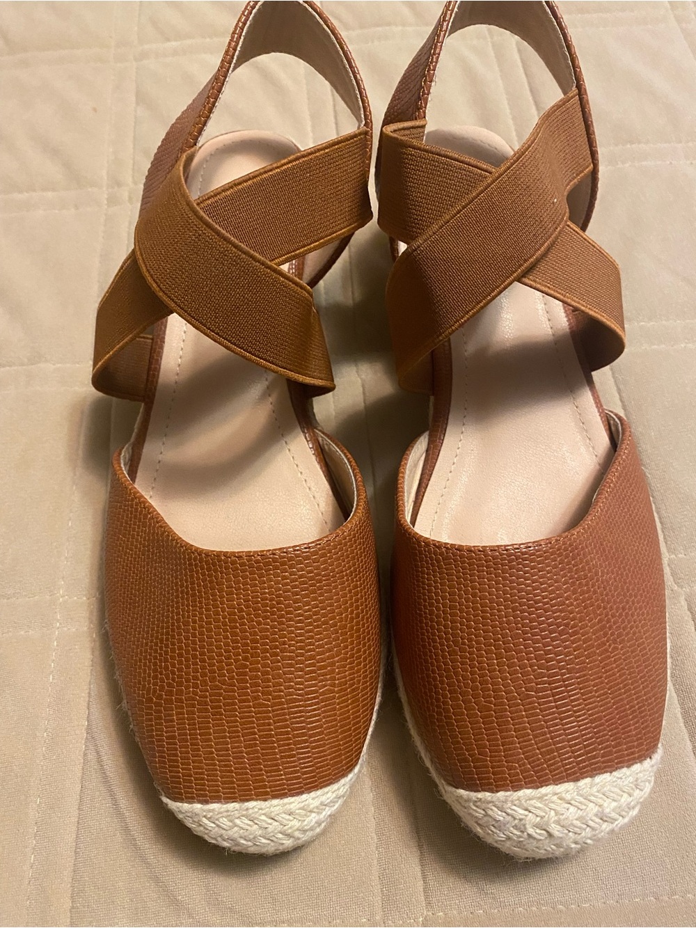 Amazon Brown Tan Espadrille Wedge Sandals with Cross Straps